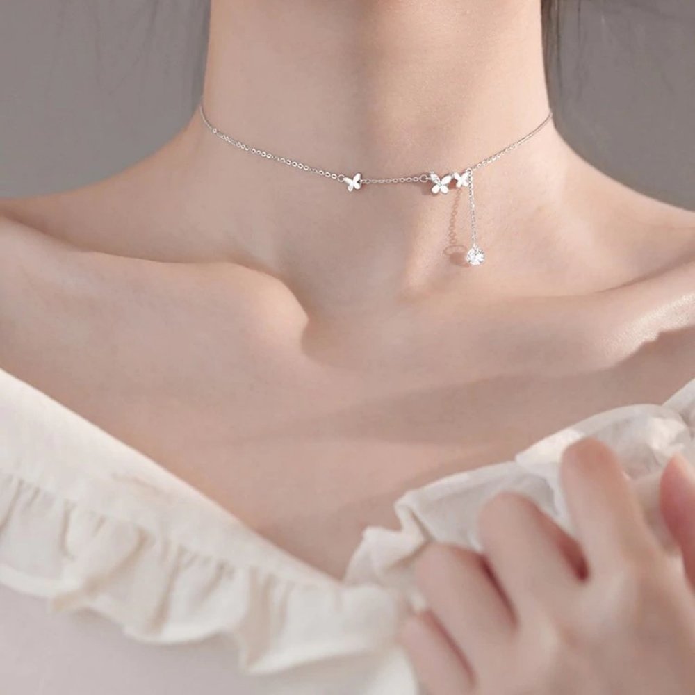 NEW Sterling Silver Diamond Butterfly Necklace - Picture 14 of 15